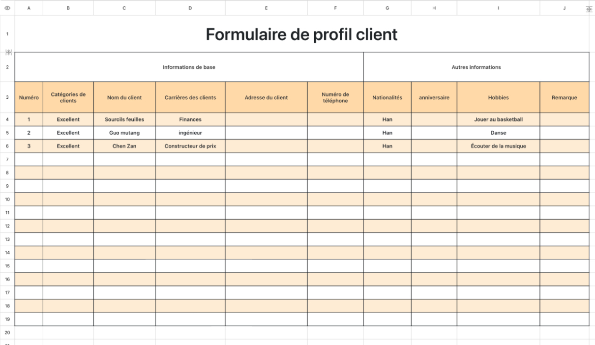 Fiche d'information du profil client
